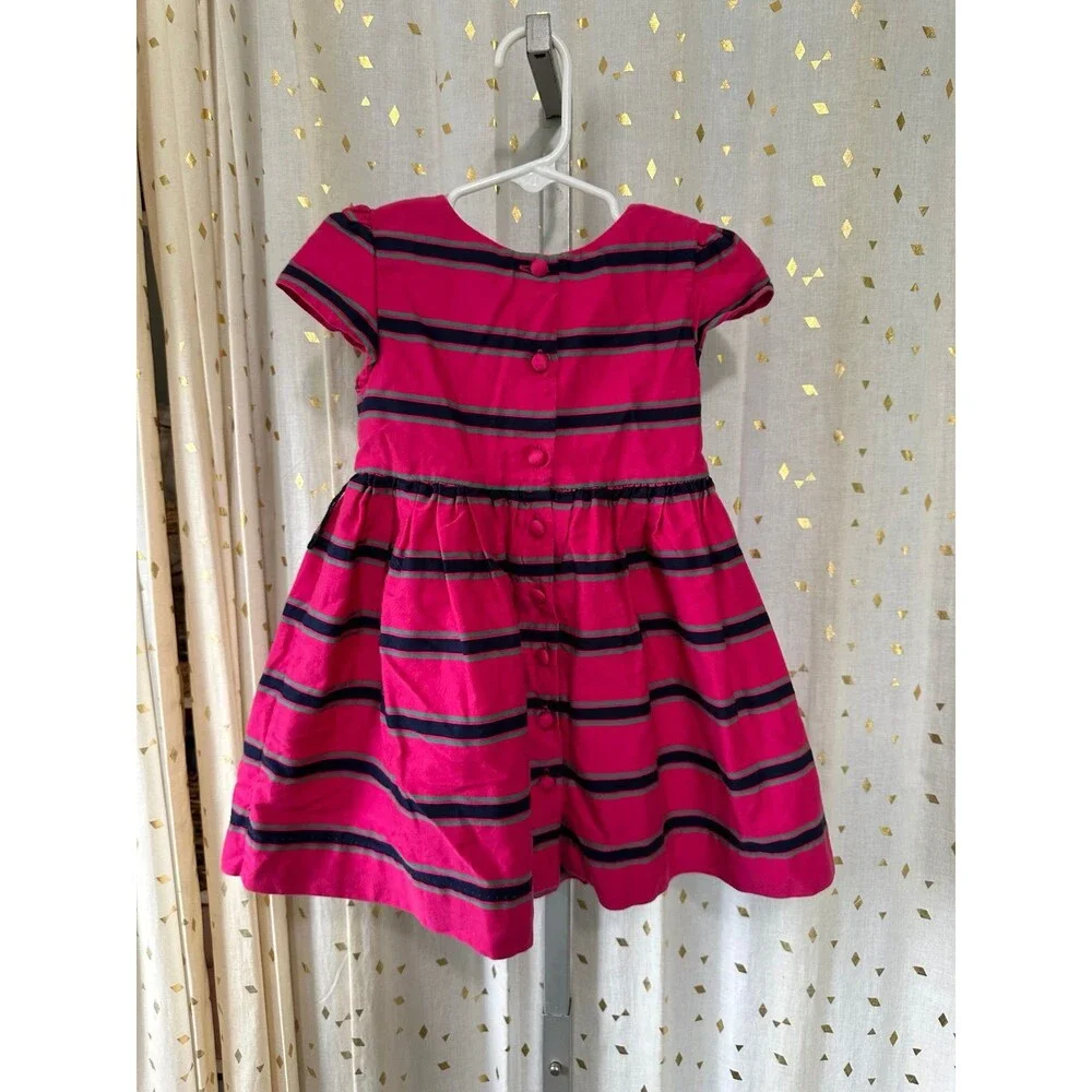 Ralph Lauren Baby Gril 100% Cotton Bright Pink Stripe Dress 18M No Diaper Cover